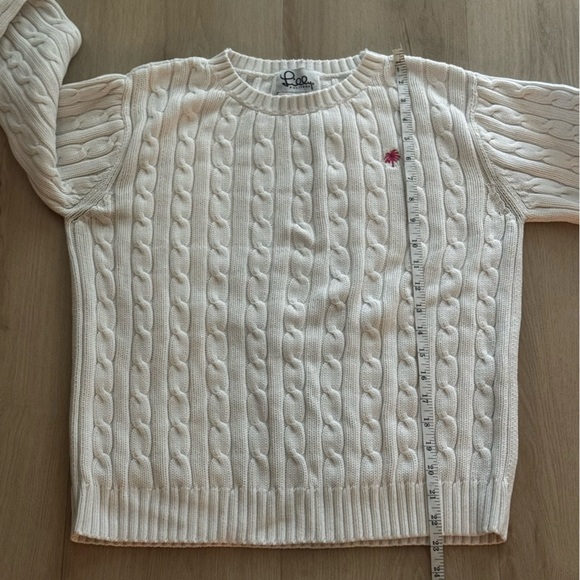 Lilly Pulitzer White Cable Knit Sweater with Pink Palm Tree - Picture 5 of 6